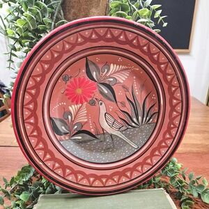 Vintage Tonala Mexico Hand Painted Pottery Wall Plate Bird Floral 10" Folk Art